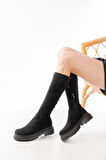 812-2291 Siyah Süet Fermuarlı Günlük Kadın Çizme