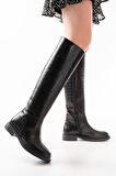2024-3007 Siyah Fermuarlı Günlük Kadın Çizme