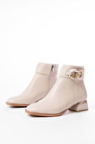 RM-504 Bej Toka Aksesuarlı Topuklu Fermuarlı Günlük Kadın Bot