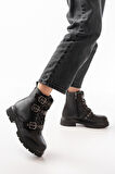 508-3039 Siyah Toka Aksesuarlı Fermuarlı  Günlük Kadın Bot