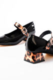 ST-006 Siyah Leopar Rugan Günlük 4 cm Topuklu Kadın Ayakkabı