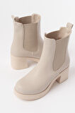 5109-3056 Bej Lastikli  Kalın Topuklu Günlük Kadın Bot
