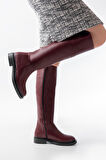 2024-3007 Bordo Fermuarlı Günlük Kadın Çizme