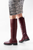 2024-3007 Bordo Fermuarlı Günlük Kadın Çizme