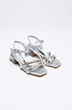 Rule Gümüş Taşlı Kadın Topuklu Sandalet