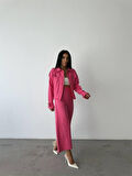KETEN PÜSKÜL DETAYLI GÖMLEK-PANTOLON TAKIM - Fuşya