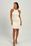 Maison La Femme Beyaz Vücuda Oturan Sırt Dekolteli Mini Elbise