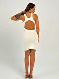 Maison La Femme Beyaz Vücuda Oturan Sırt Dekolteli Mini Elbise