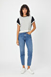 ALEXANDERGARDI ÇİZGİLİ LACİVERT CROP T-SHİRT (B21-326 00)