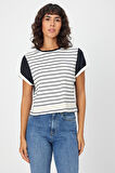 ALEXANDERGARDI ÇİZGİLİ LACİVERT CROP T-SHİRT (B21-326 00)