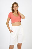 ALEXANDERGARDI DÜĞMELİ CROP T-SHİRT (B21-5025)