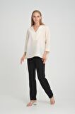 ALEXANDERGARDI V POLO YAKA İNCE KETEN OVERSİZE BLUZ (B24-002)