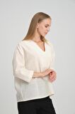 ALEXANDERGARDI V POLO YAKA İNCE KETEN OVERSİZE BLUZ (B24-002)