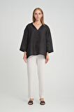 ALEXANDERGARDI V POLO YAKA İNCE KETEN OVERSİZE BLUZ (B24-002)