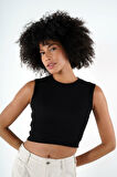ALEXANDERGARDI BİSİKLET YAKA KOLSUZ FİTİLLİ CROP T-SHİRT (B24-00219)