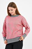 Kadın Bisiklet Yaka Çizgili Sweatshirt (B24-00248)
