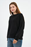 Kadın Bisiklet Yaka Çizgili Sweatshirt (B24-00248)