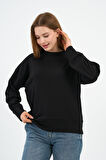 Kadın Bisiklet Yaka Çizgili Sweatshirt (B24-00248)