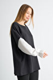 ALEXANDERGARDI Fırfırlı Kol Detaylı Garnili Renk Bloklu Kadın Sweatshirt