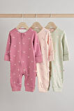 Next Baby % 100 Pamuklu Pembe Unicorn Desenli 3'lü Tulum Set