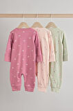 Next Baby % 100 Pamuklu Pembe Unicorn Desenli 3'lü Tulum Set