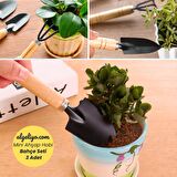 Mini Gerçek Ahşap Sebze Meyve Çiçek İçin Kamp Bahçe Hobi Seti Çelik Çapa Tırmık Kürek Seti 3'lü