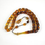 Dominik Kırmızı-Mavi Kaya Fosil Amber Kapsül Kesim 9.5x11mm Tesbih
