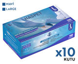 Haspet Nitril Muayene Eldiveni 100'lü L Büyük Boy Mavi 10 Kutu TS-HSP-0027