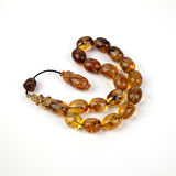 Dominik Mavi Kaya Fosil Amber Badem Kesim  12x15.5mm Maskot Tesbih (26.8gr)