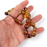 Dominik Mavi Kaya Fosil Amber Badem Kesim  12x15.5mm Maskot Tesbih (26.8gr)