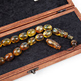 Dominik Mavi Kaya Fosil Amber Badem Kesim  12x15.5mm Maskot Tesbih (26.8gr)