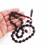 Ateş Kehribar Kalem İşçilikli EL İşlemli Beyzi Kesim 9x11mm Tesbih