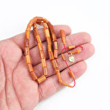 Kadim Katalin Eski Kalemlik Obje Usta İşi İmzalı Kapsül Kesim 7x12mm Tesbih -Kahve Sarı Sedefli