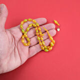 Katalin Dinlenmiş Çubuk Usta İşi İmzalı Beyzi Kesim 6x11mm Tesbih -Hareli Sarı