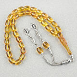 Ateş Kehribar Ayyıldız İşlemeli İmame Kapsül Kesim 9x11mm Tesbih - Sarı