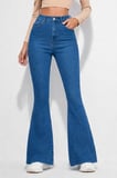 Kadın Yüksek Bel İspanyol Paça Power Likra Kot Denim Jean Açık Mavi / 34