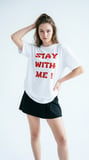 Kadın Beyaz Kırmızı Slogan Yazılı Baskılı Oversize Bisiklet Yaka Tişört Beyaz / 3XL