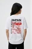 Unisex Beyaz Oversize Tişört - Minimal Tokyo Tipografi Baskılı Beyaz / M