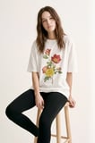 Kadın Beyaz Oversize Vintage Çiçek Baskılı Tişört Beyaz / XS