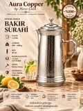 Aura Copper El İşlemeli Bakır Sürahi 2 L Kapaklı 28 cm 1,2 mm SC-000022 - Petek - Gümüş