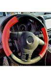 Vw Passat B6 Uyumlu Deri Direksiyon Kılıfı Iki Renkli Kırmızı-Siyah