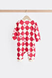 Next Baby % 100 Pamuklu Kırmızı Kalp Desenli  3'lü Tulum Set