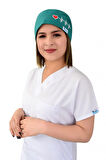Unisex Yeşil Kalp Ritim Nakışlı Cerrahi Bone Hemşire Saç Bonesi