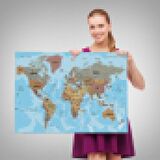 Dünya Haritası Türkçe Kanvas Tablo Ayrıntılı Dekoratif-Okyanuslu 2182