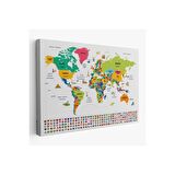 Türkçe Dünya Haritası Ülke Bayrak ve Başkentli Kanvas Tablo 1950