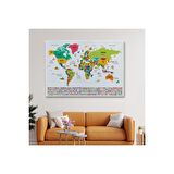 Türkçe Dünya Haritası Ülke Bayrak ve Başkentli Kanvas Tablo 1950
