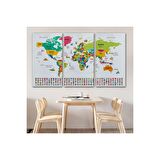 Türkçe Dünya Haritası Ülke Bayrak ve Başkentli Kanvas Tablo 1950