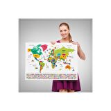 Türkçe Dünya Haritası Ülke Bayrak ve Başkentli Kanvas Tablo 1950