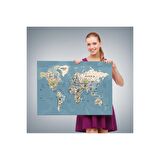 Dünya Haritası Son Derece Ayrıntılı Eğitici ve Öğretici Okyanuslu Kanvas Tablo-2523