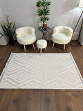 ARYA 5026-G Pamuk Dokuma Taban Geometrik Desenli Salon Halısı-KREM
